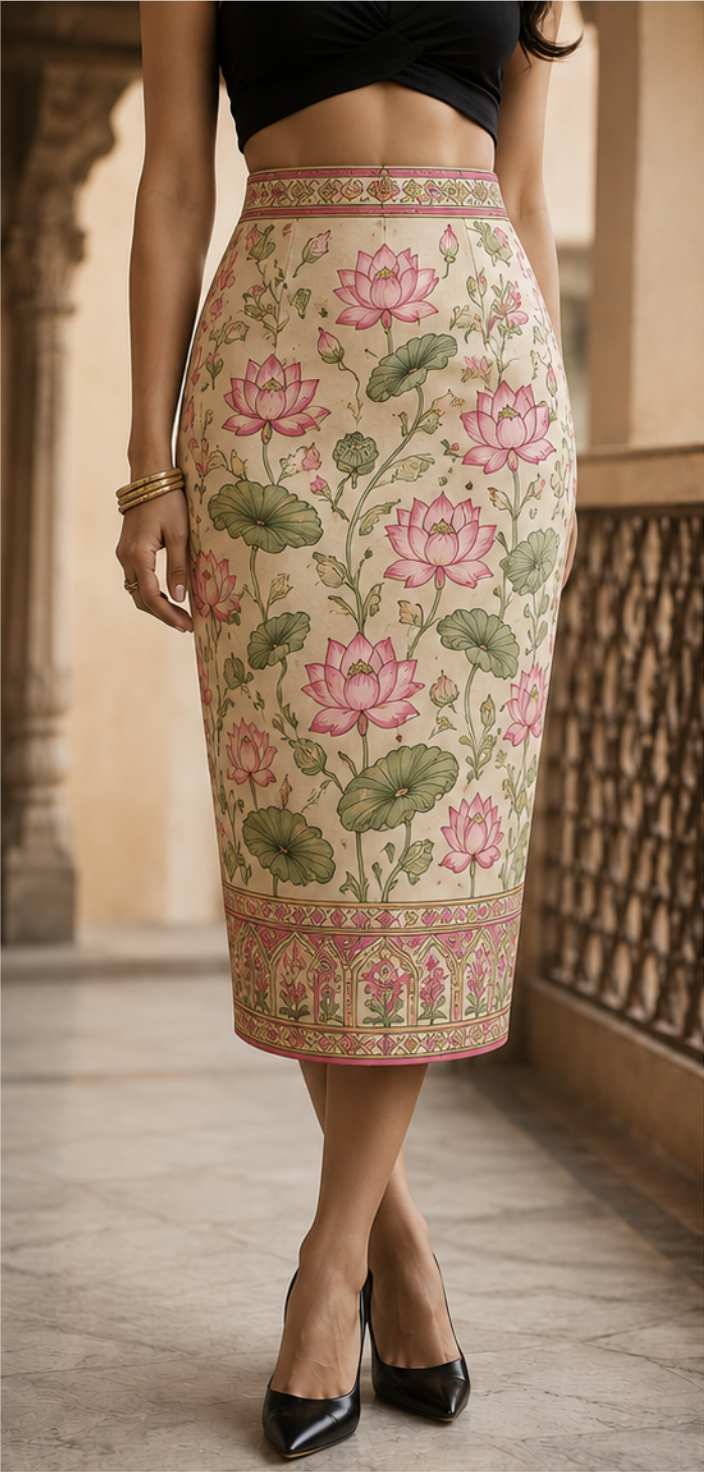 Lotus Garden Pencil Skirt